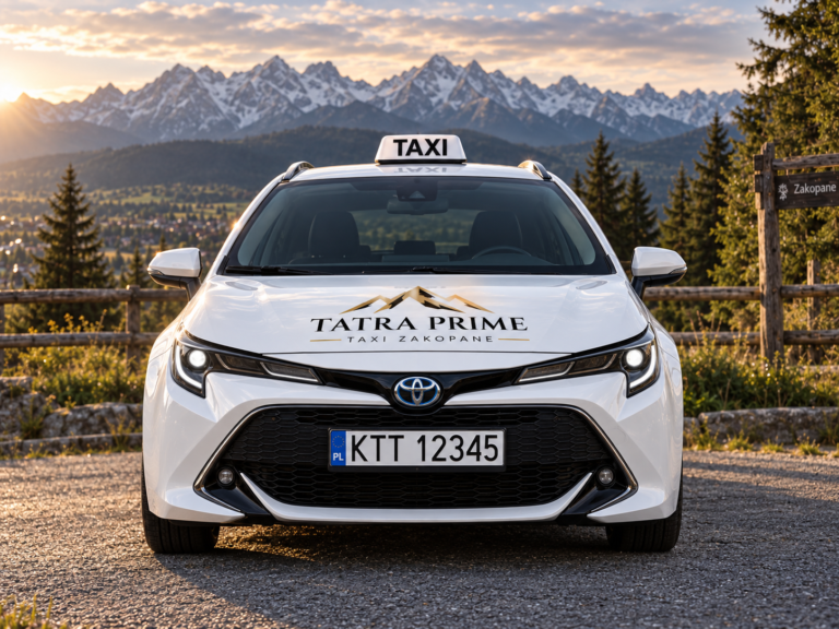 Tatra Prime Zakopane – biała Toyota Corolla na tle Tatr